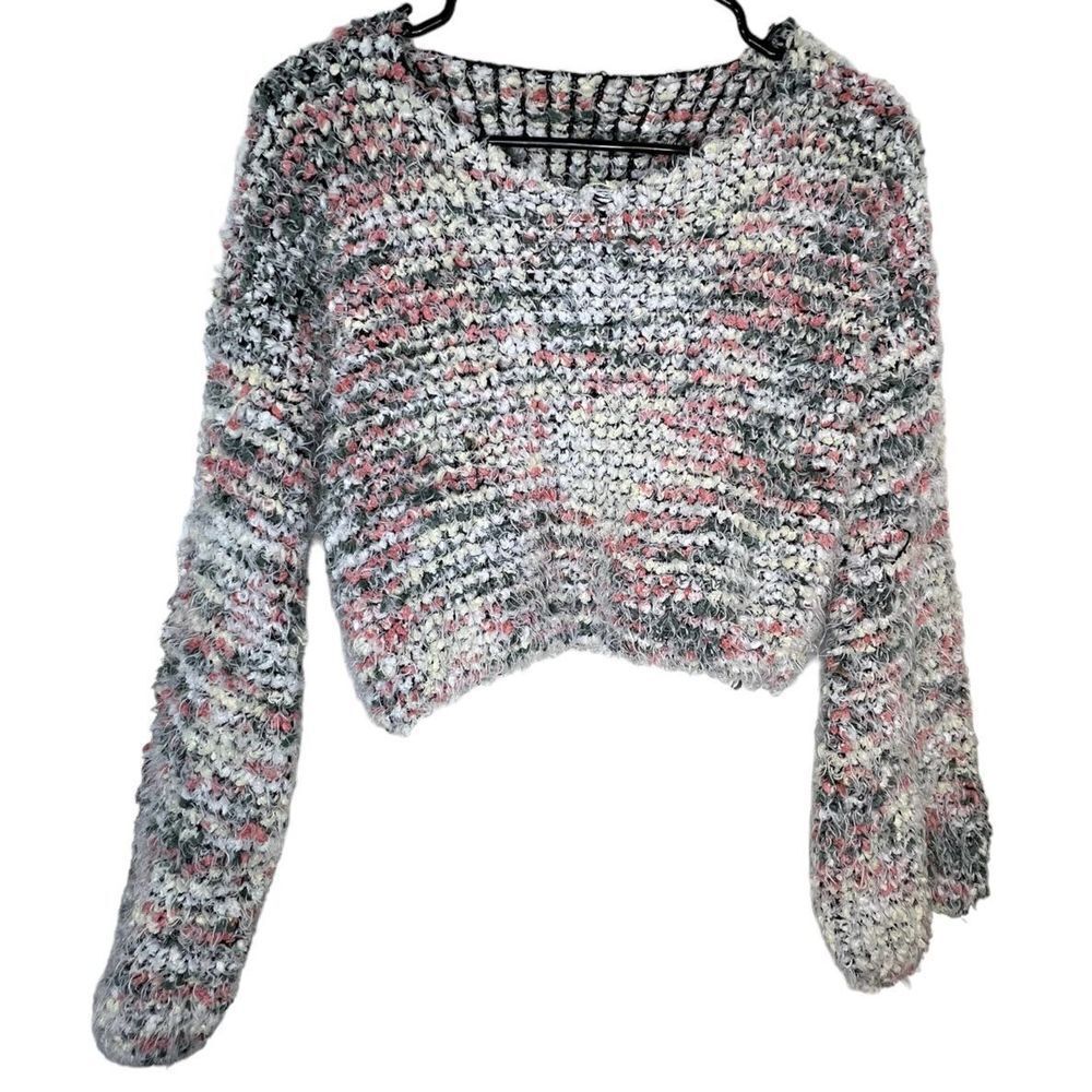 Unknown Brand Cropped Funky Fuzzy Colorful Sweater